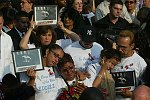 Families of the victims of the terror attacks on the World Trade Center in New York City which killed almost 3,000 people on 11 September 2001 commemorate the 1st anniversary of the tragedy on 11 September 2002.