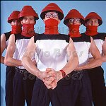 Devo poses in the 182 Duane ST., NYC studio for a take on Devo fashion for the SoHo Weekly News 10/81