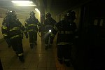 New York City agencies practice mobilizing for a subway terror attack in drill in the Financial District. FDNY, NYPD, EMS, MTA, and OEM conduct search and rescue, investigation, and decontamination simulation. Live volunteers simulate survivors and walking wounded, while dummies are used for serious injuries or dead.