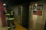 New York City agencies practice mobilizing for a subway terror attack in drill in the Financial District. FDNY, NYPD, EMS, MTA, and OEM conduct search and rescue, investigation, and decontamination simulation. Live volunteers simulate survivors and walking wounded, while dummies are used for serious injuries or dead.