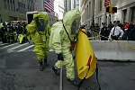 New York City agencies practice mobilizing for a subway terror attack in drill in the Financial District. FDNY, NYPD, EMS, MTA, and OEM conduct search and rescue, investigation, and decontamination simulation. Live volunteers simulate survivors and walking wounded, while dummies are used for serious injuries or dead.