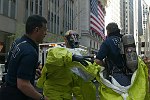 New York City agencies practice mobilizing for a subway terror attack in drill in the Financial District. FDNY, NYPD, EMS, MTA, and OEM conduct search and rescue, investigation, and decontamination simulation. Live volunteers simulate survivors and walking wounded, while dummies are used for serious injuries or dead.