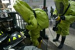 New York City agencies practice mobilizing for a subway terror attack in drill in the Financial District. FDNY, NYPD, EMS, MTA, and OEM conduct search and rescue, investigation, and decontamination simulation. Live volunteers simulate survivors and walking wounded, while dummies are used for serious injuries or dead.