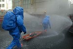 New York City agencies practice mobilizing for a subway terror attack in drill in the Financial District. FDNY, NYPD, EMS, MTA, and OEM conduct search and rescue, investigation, and decontamination simulation. Live volunteers simulate survivors and walking wounded, while dummies are used for serious injuries or dead.