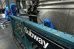 New York City agencies practice mobilizing for a subway terror attack in drill in the Financial District. FDNY, NYPD, EMS, MTA, and OEM conduct search and rescue, investigation, and decontamination simulation. Live volunteers simulate survivors and walking wounded, while dummies are used for serious injuries or dead.