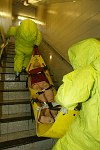 New York City agencies practice mobilizing for a subway terror attack in drill in the Financial District. FDNY, NYPD, EMS, MTA, and OEM conduct search and rescue, investigation, and decontamination simulation. Live volunteers simulate survivors and walking wounded, while dummies are used for serious injuries or dead.