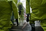 New York City agencies practice mobilizing for a subway terror attack in drill in the Financial District. FDNY, NYPD, EMS, MTA, and OEM conduct search and rescue, investigation, and decontamination simulation. Live volunteers simulate survivors and walking wounded, while dummies are used for serious injuries or dead.