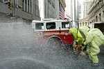 New York City agencies practice mobilizing for a subway terror attack in drill in the Financial District. FDNY, NYPD, EMS, MTA, and OEM conduct search and rescue, investigation, and decontamination simulation. Live volunteers simulate survivors and walking wounded, while dummies are used for serious injuries or dead.