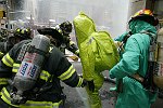 New York City agencies practice mobilizing for a subway terror attack in drill in the Financial District. FDNY, NYPD, EMS, MTA, and OEM conduct search and rescue, investigation, and decontamination simulation. Live volunteers simulate survivors and walking wounded, while dummies are used for serious injuries or dead.