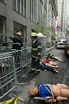 New York City agencies practice mobilizing for a subway terror attack in drill in the Financial District. FDNY, NYPD, EMS, MTA, and OEM conduct search and rescue, investigation, and decontamination simulation. Live volunteers simulate survivors and walking wounded, while dummies are used for serious injuries or dead.