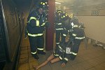 New York City agencies practice mobilizing for a subway terror attack in drill in the Financial District. FDNY, NYPD, EMS, MTA, and OEM conduct search and rescue, investigation, and decontamination simulation. Live volunteers simulate survivors and walking wounded, while dummies are used for serious injuries or dead.