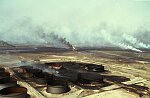 Aerial view of burning oil wells in the Al Ahmadi field near Kuwait City