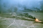 Aerial view of burning oil wells in the Al Ahmadi field near Kuwait City