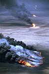 Aerial view of burning oil wells in the Al Ahmadi field near Kuweit City