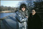 John Lennon and Yoko Ono during the filming of a video to promote their new album, &quotDouble Fantasy", New York City, November 26, 1980. Filming began in Central Park, then moved to a gallery on SoHo for scenes where they would arrive in a white bedroom, first in street clothes and later in kimonos, strip, and make love.<br><br>photo credit: Allan Tannenbaum