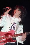 Chryssie Hynde of The Pretenders plays her pink telecaster in a performance at The Palladium, NYC, May 1980