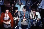 The Rolling Stones, minus drummer Charlie Watts, visit Danceteria in NYC, July 1980. On the town, L-R: Bill Wyman, Ron Wood, Mick Jagger, and Keith Richards.