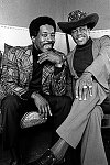 Chicago bluesmen Buddy Guy and Junior Wells backstage after their gig at The Bottom Line, NYC.