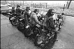 The Chingalings - a Puerto Rican motorcycle gang living rent-free in a city owned building in the South Bronx<br>NYC 1/75<br>0468-16<br>From SoHo Blues - A Personal Photographic Diary of New York City in the 1970s by SoHo Weekly News chief photographer Allan Tannenbaum