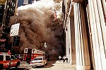 Two hijacked planes crash into the World Trade Center towers. Both towers burn, then collapse. Many people were injured and over 5,000 died. NYC 9/11/01