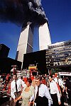 Two hijacked planes crash into the World Trade Center towers. Both towers burn, then collapse. Many people were injured and over 5,000 died. NYC 9/11/01