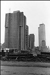 Construction of Independence Plaza North housing complex nears completeion in 3/1974, just a few blocks from the recently opened World Trade Center.<br>SN 0098-21<br>SWN