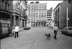 Tribeca pioneers walking their dogs on Harrison Street, 9/1975<br>SN 0767-36A<br>SWN