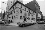 NYPD 1st Precint Station House at Varick and Ericcson Place. Vehicles were in transition from green and white livery to light blue and white.<br>SN 0007-11