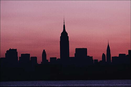 Description: The New York City skyline seen from New Jersey at dawn shows no lights due to the electric blackout of 1977.
Credit: ©Allan Tannenbaum