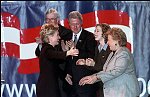 Hillary Rodham Clinton embraces her family after officialy declaring her U.S. Senate candidacy,Purchase, NY, February 2000