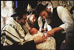 A baby boy undergoes the Jewish rite of circumcision, or Brith Mila, at the Diaspora Yeshiva, Jerusalem, Israel, 1988
