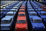 New Trabants for export at the Trabant Factory in Zwickau, East Germany, 1990